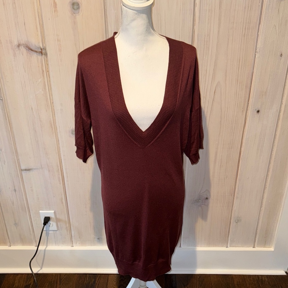 Christopher Fischer Deep V-Neck Burgundy Sweater Dress - Women